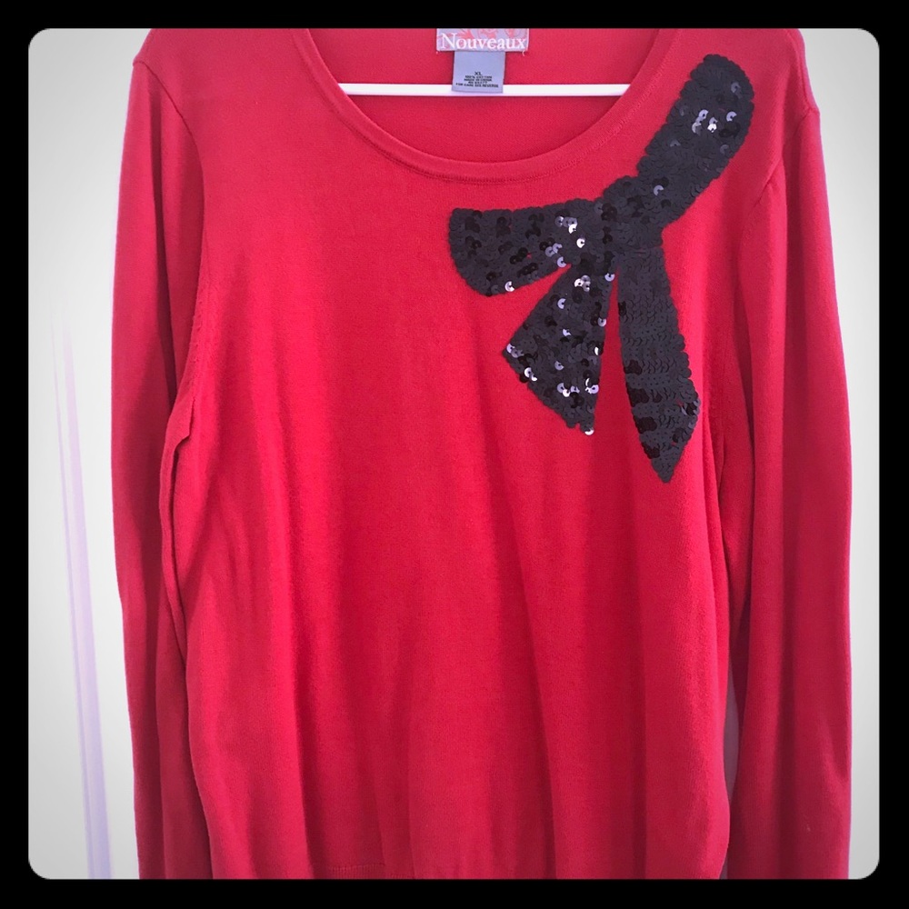 ❤️🖤 Bow sequin sweater long sleeves XL Nouvreaux